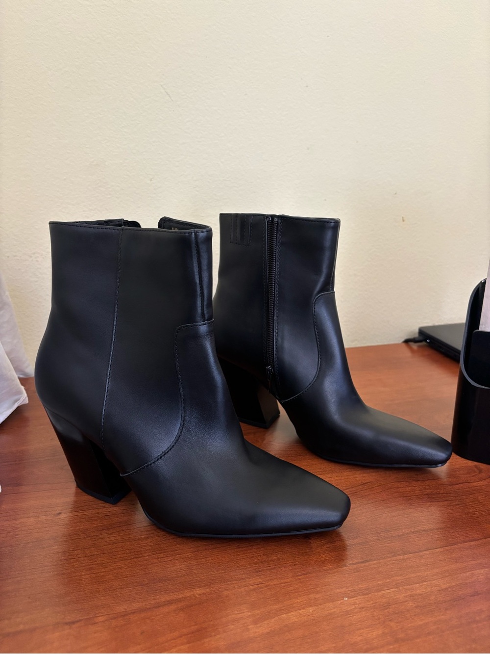 Classic Black Pointed Ankle Booties with Block Heel